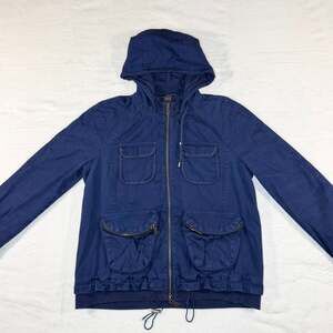 Armani Exchange Youth Blue 100% Cotton Full Zip Hooded Utility Cargo Jacket, L